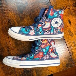 Converse Chuck Taylor Kids Size 1 High Tops with Mermaid Pattern